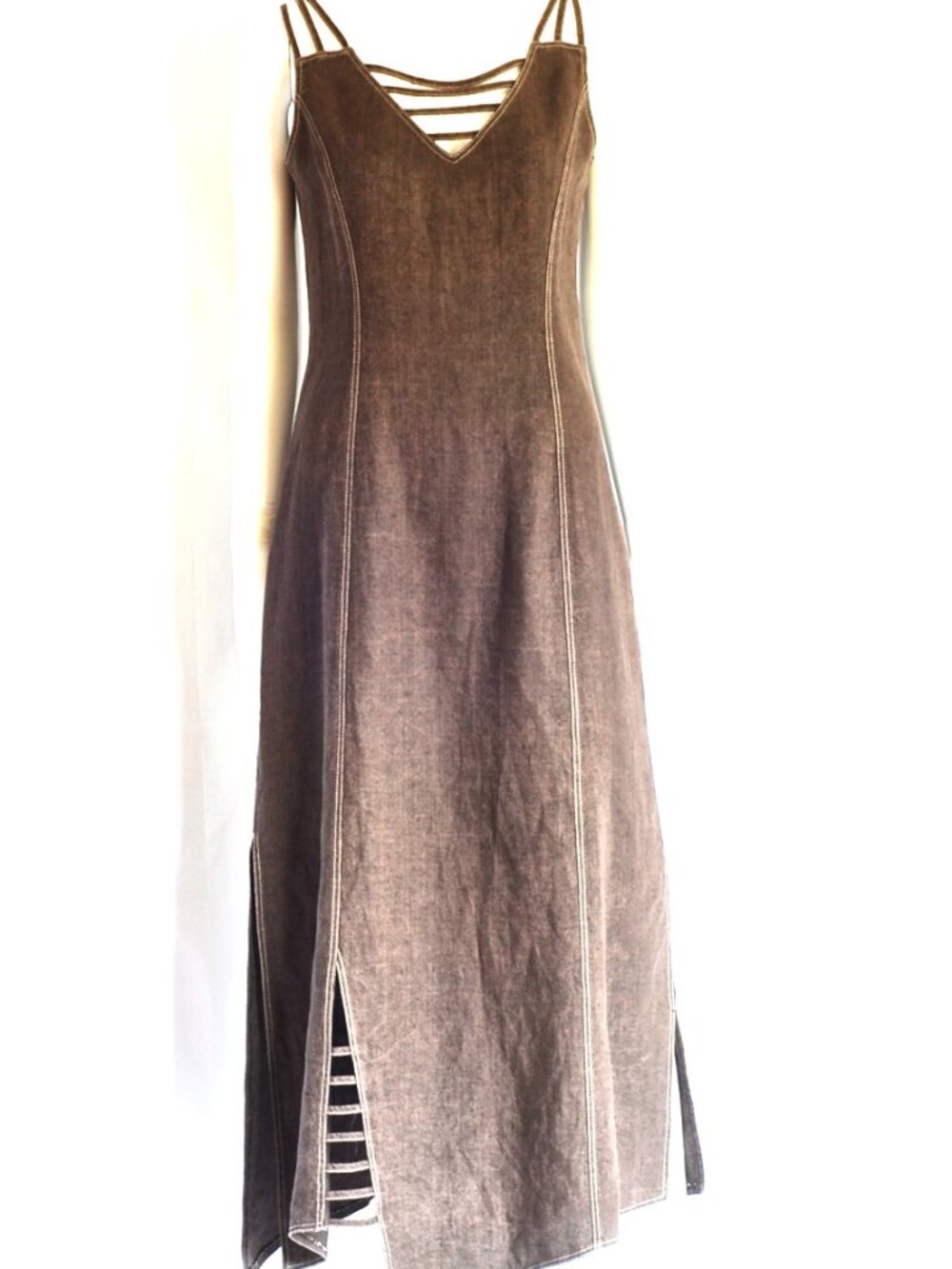 Saska Linen Sun Dress With Open Work Detailing - Poland
